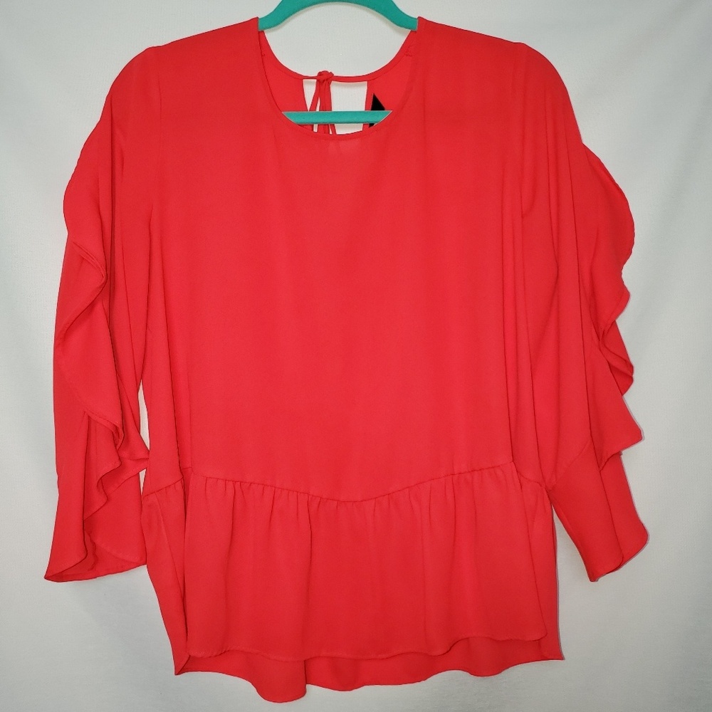 Express Ruffle Sleeve Coral Peplum Blouse